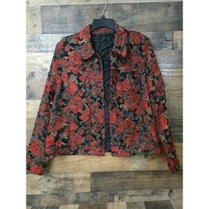 Women Boho Chic Tapestry Jacket Size Large Classic Heritage Floral Cottagecore